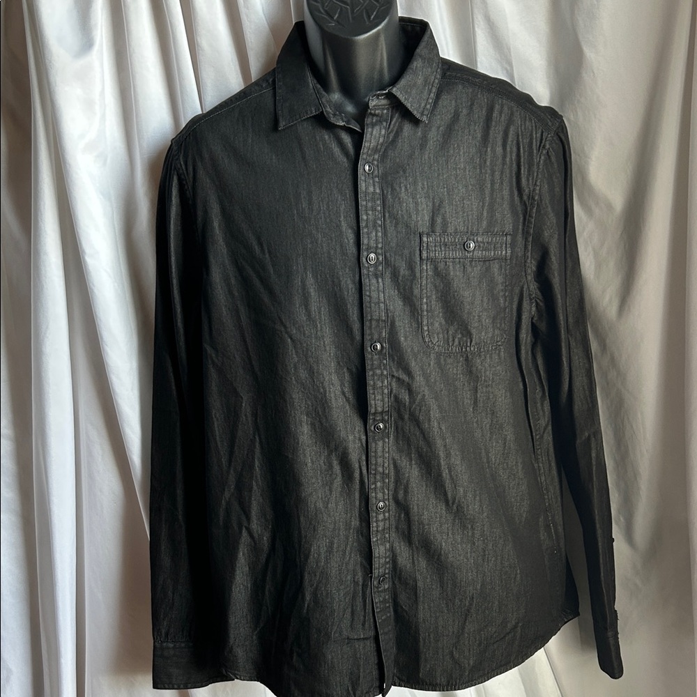 Kenneth Cole Reaction Black Casual Button Down Jean Shirt